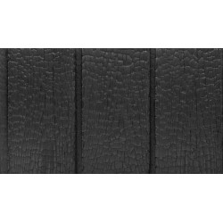 Deep Black heavy char alligator skin texture charred European Larch cladding timber profile close up
