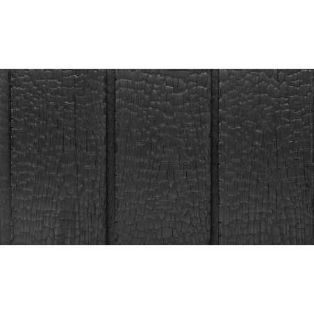 Deep Black heavy char alligator skin texture charred European Larch cladding timber profile close up
